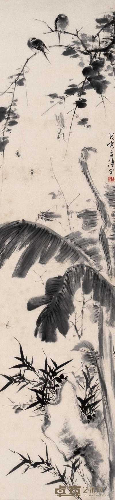 王雪涛 1938年作 花鸟 立轴 32×140cm